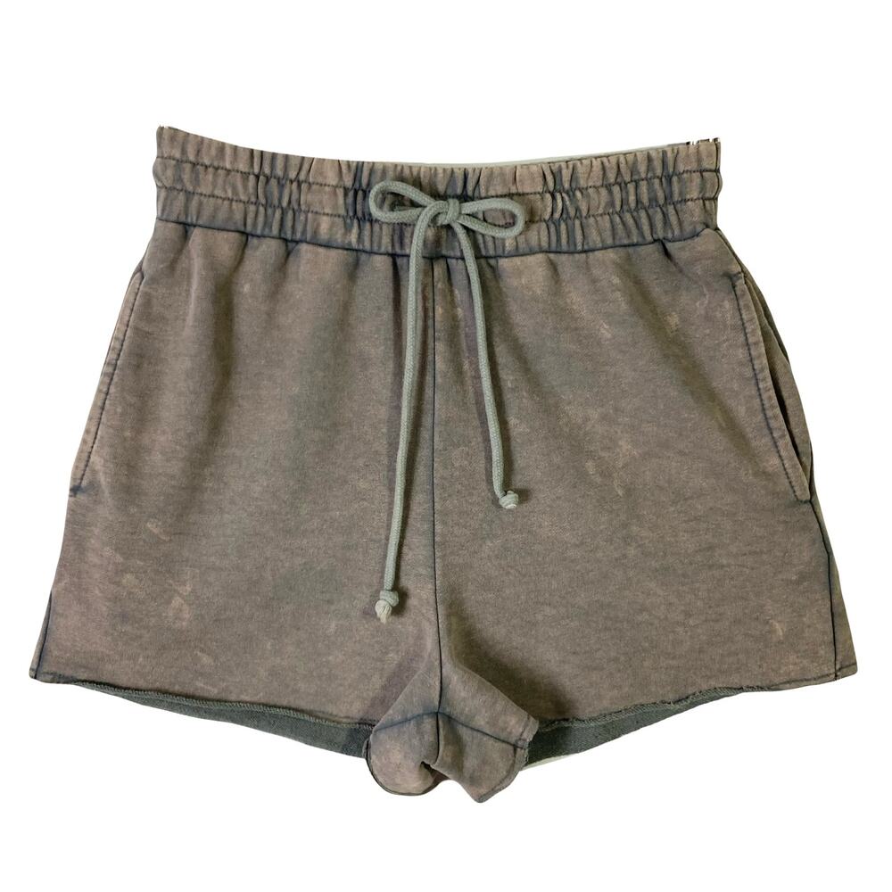 NWOT SEEK THE LABEL Shorts XS Grey Fleece Acid-Wash Raw-Hem Drawstring Sweat